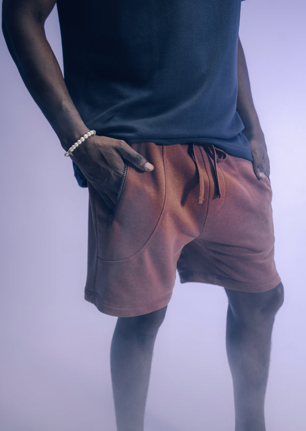 Bermuda Moletom Ziper Marrom