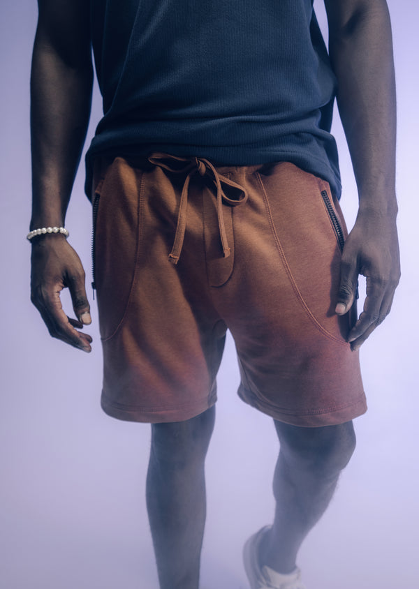 Bermuda Moletom Ziper Marrom