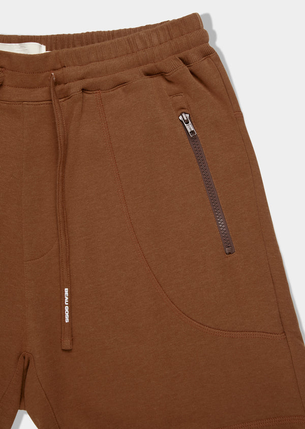 Bermuda Moletom Ziper Marrom