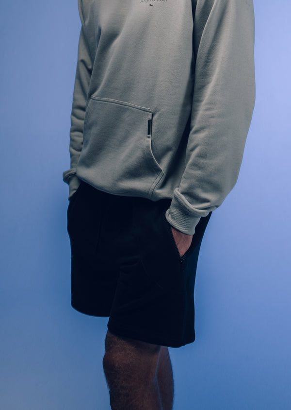 Bermuda Moletom Ziper Preto