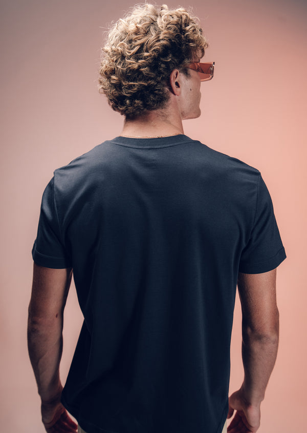 T-Shirt Pima Interloque Gola Média Azul Marinho