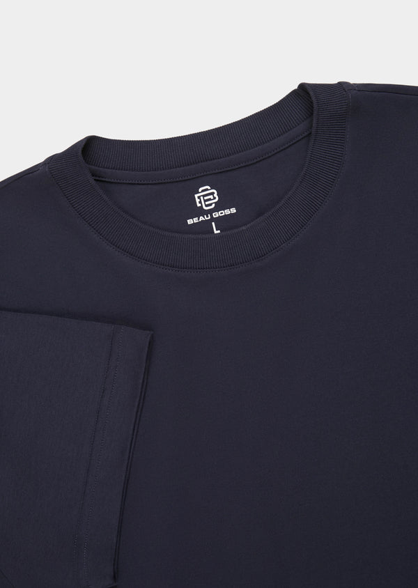 T-Shirt Pima Interloque Gola Média Azul Marinho