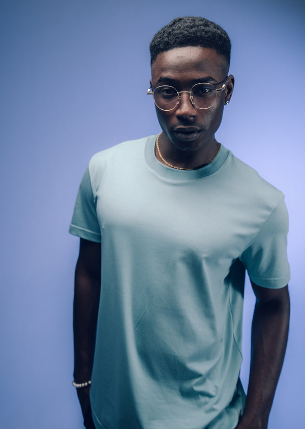 T-Shirt Pima Interloque Gola Média Azul Turquesa