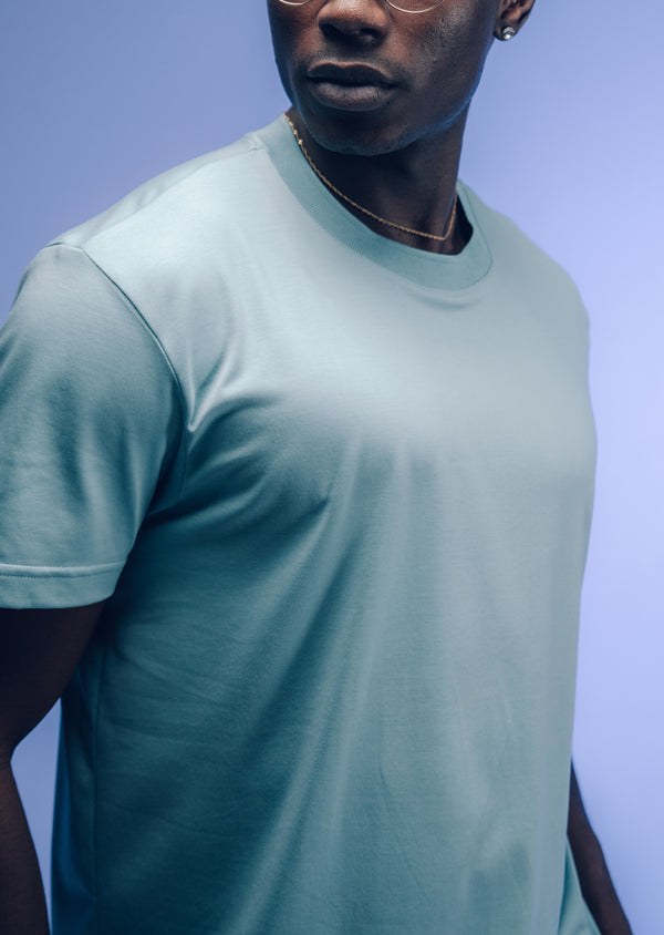 T-Shirt Pima Interloque Gola Média Azul Turquesa