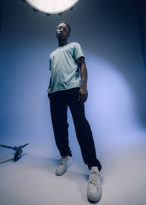 T-Shirt Pima Interloque Gola Média Azul Turquesa