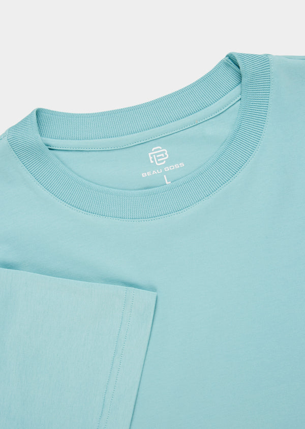 T-Shirt Pima Interloque Gola Média Azul Turquesa