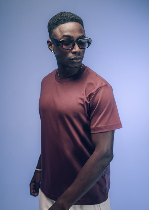 T-Shirt Pima Interloque Gola Média Vinho