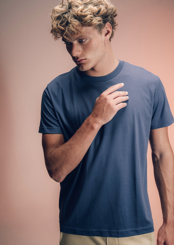 T-Shirt Pima Interloque Gola Média Azul Íris